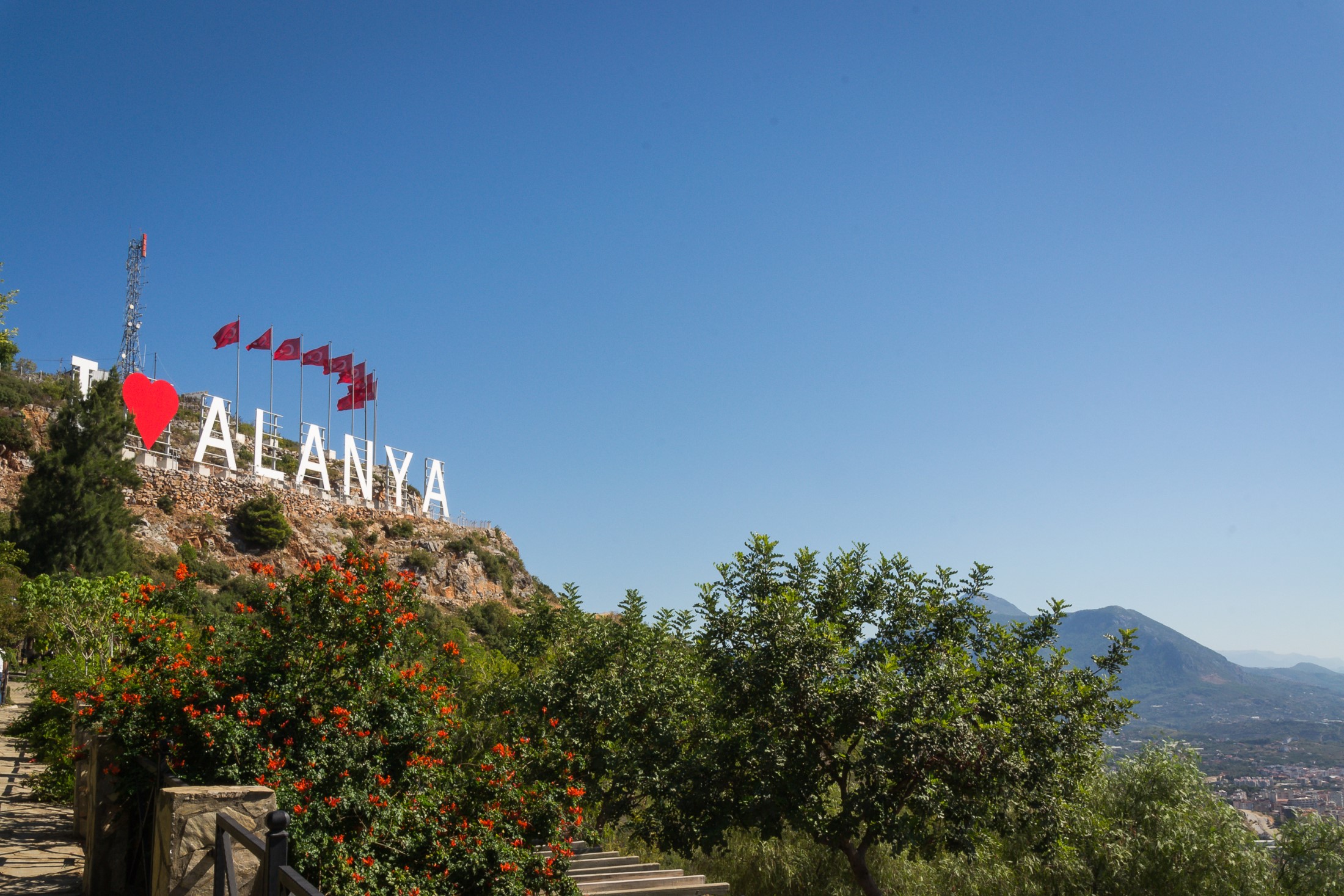 Looked at the site of the city of Alanya with the inscription "I love Alanya".
