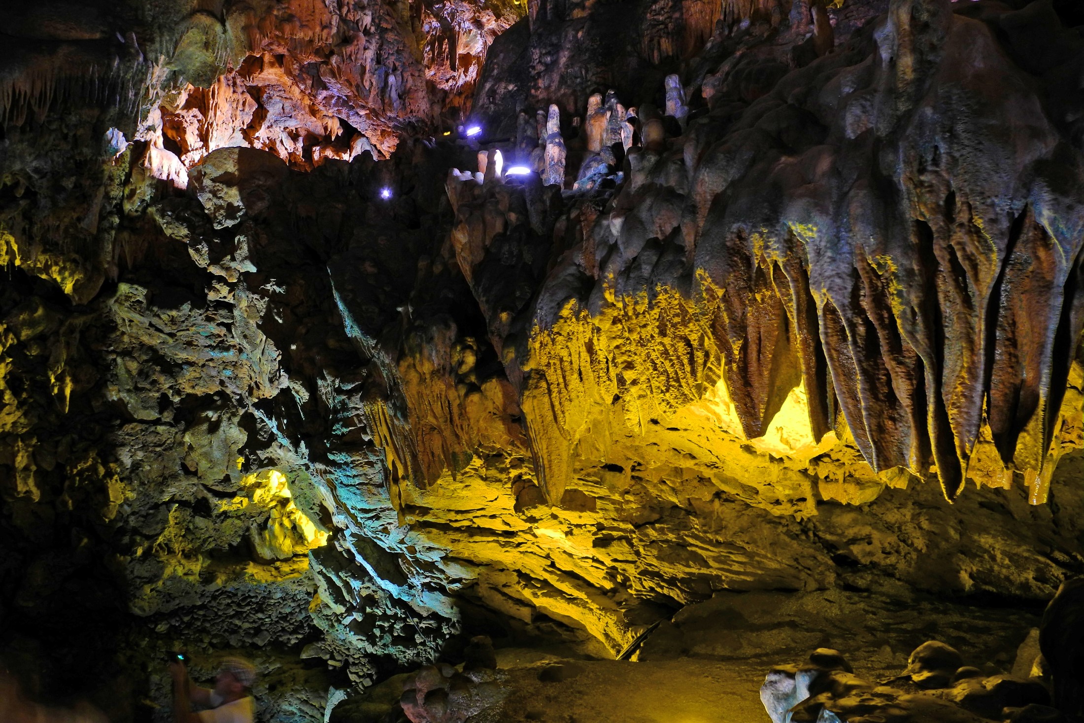 Multicolored stalactites in cave Damlatas (Damlataş) in Alanya, Turkey