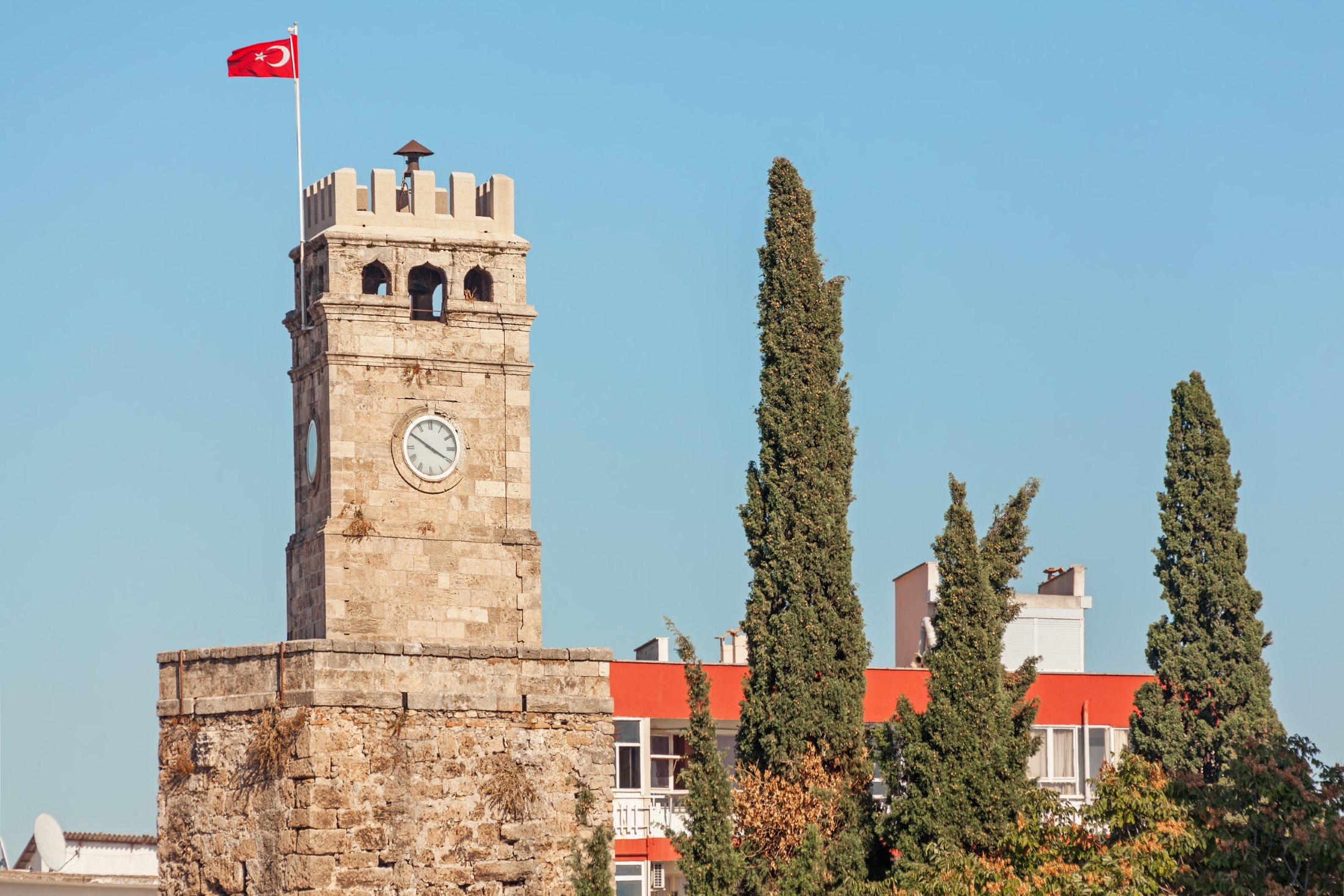 Aincient clock tower Saat Kulesi. Antalya, Turkey. Canon 5D Mk II.