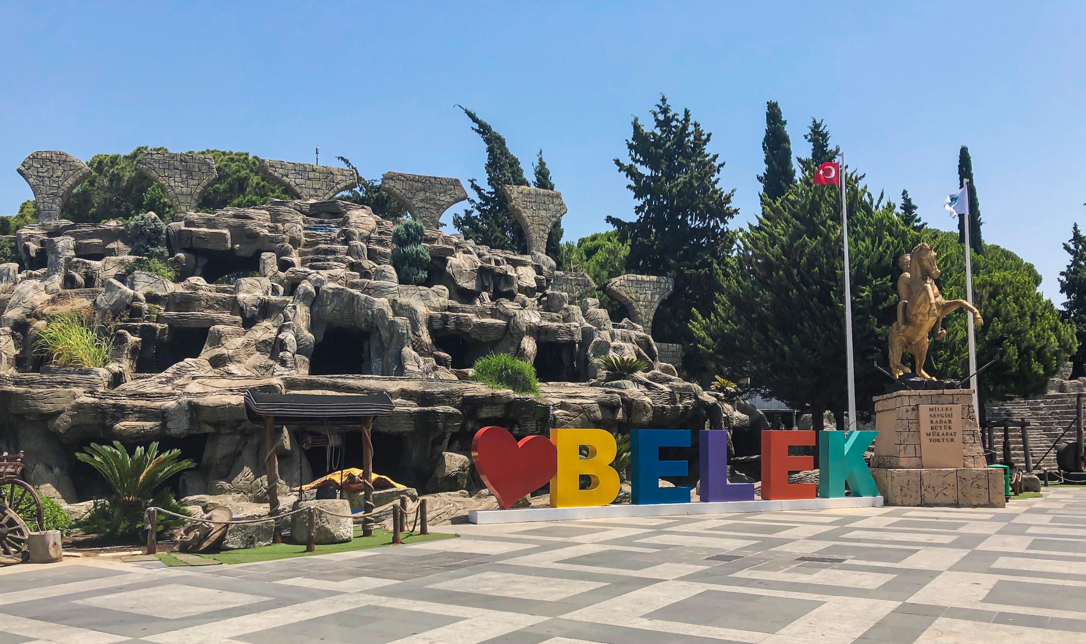 Colorful sign in the city center of Belek, Antalya, Turkey. (July 2019)
